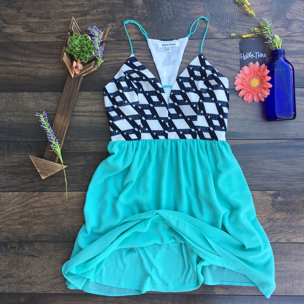 Jealous Tomato Black Navy & Teal Racerback Dress